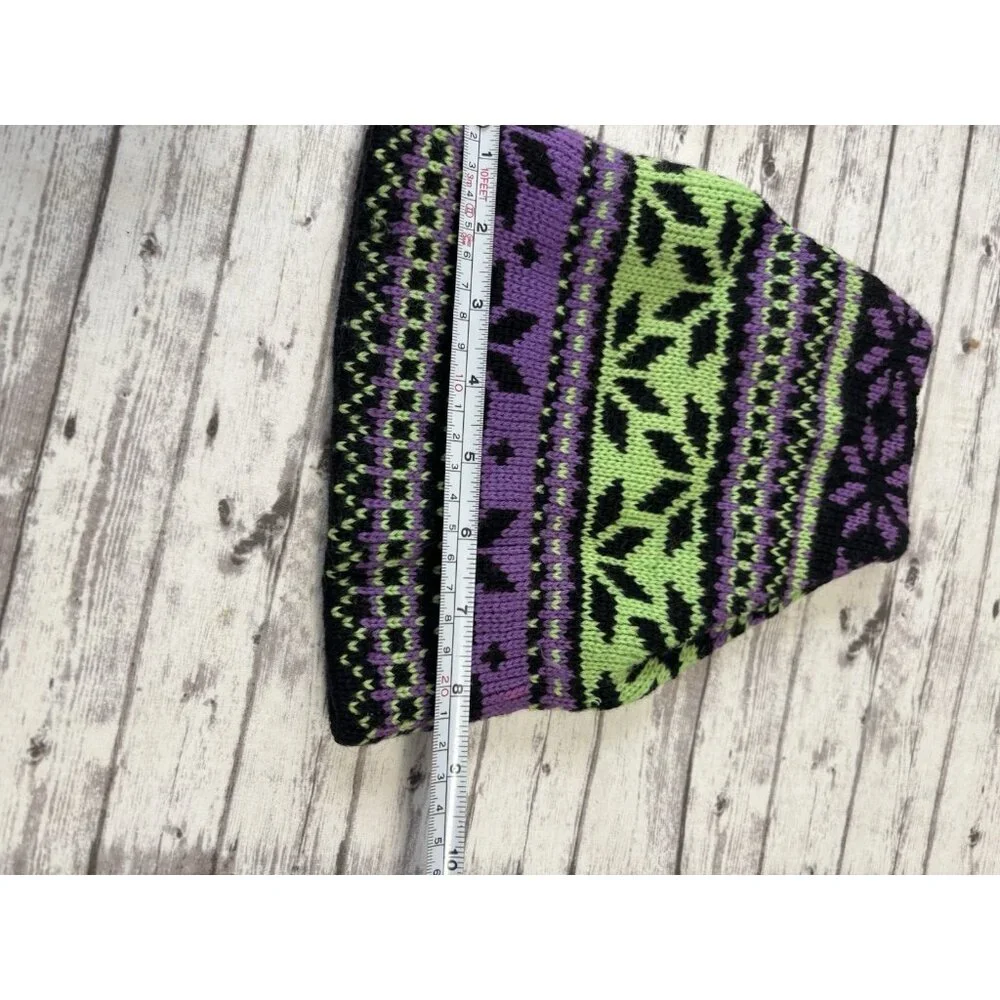 Vintage‎ Smiley Wool Knit  Hat Made in USA Geo Geometric Print Green Purple